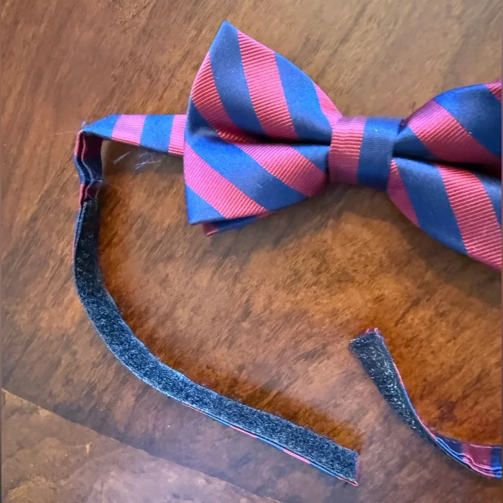 Burgundy and navy Striped Boys Bow Tie